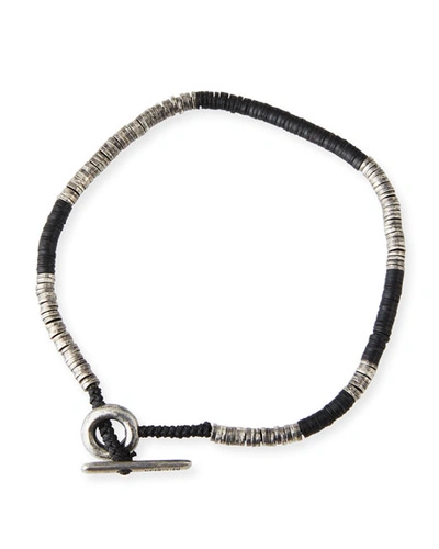 M Cohen Men's Stacked Bead & Sterling Silver Disc Bracelet, Black