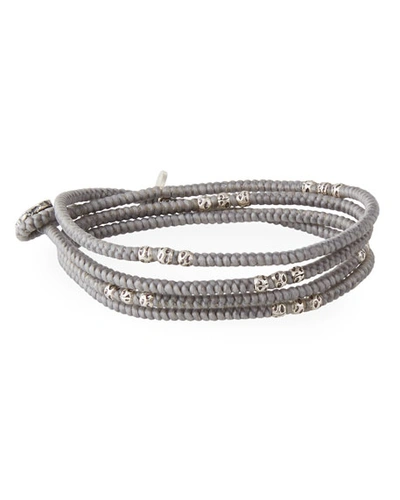 M Cohen Men's Knotted Wrap Bracelet With Silver Beads, Gray