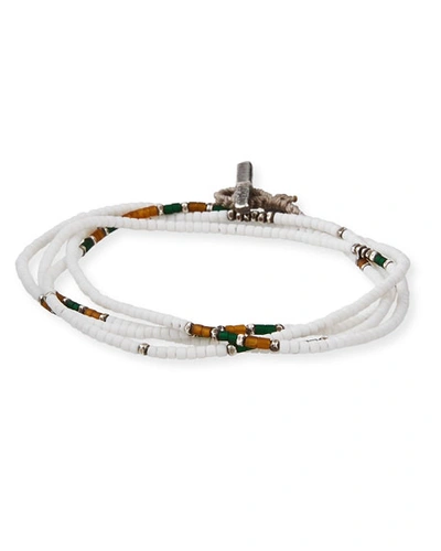 M Cohen Men's Stacked Jade %26 Amber Bead Necklace Bracelet, White Pattern