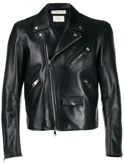 Bottega Veneta Men's Zip-front Leather Moto Jacket In Nero