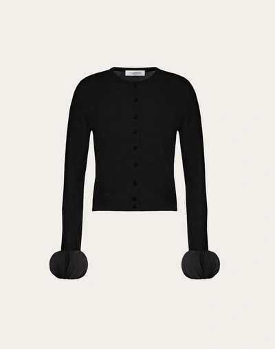 Valentino Petal Cuffs Cardigan In Black