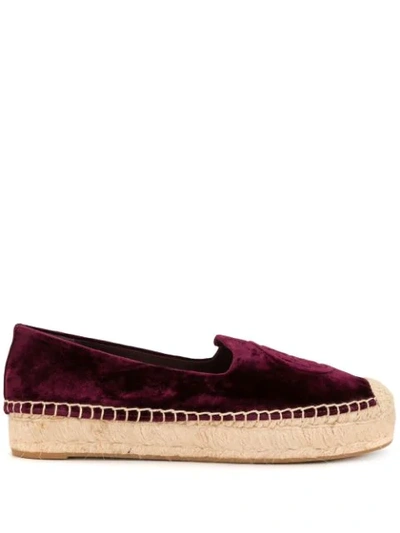 Tory Burch Samt-espadrilles Mit Plateau In Maroon