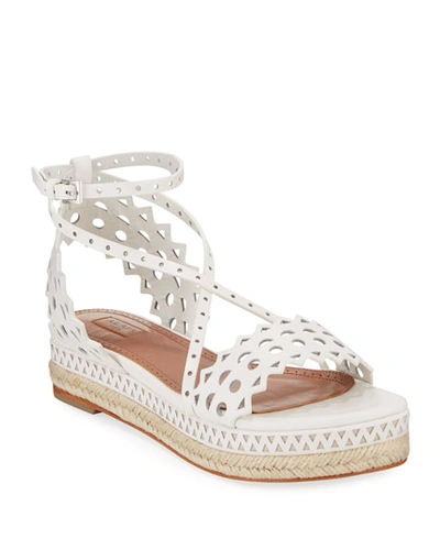 Alaïa 20mm Vienne Laser-cut Leather Platform Sandals In White