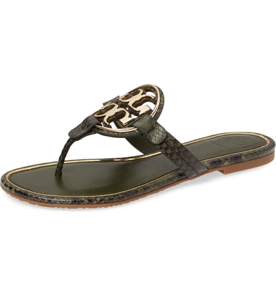 Tory Burch Metal Miller Slide Sandals In Leccio Roccia / Gold