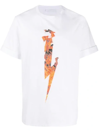 Neil Barrett White Flame Thunderbolt Crewneck T-shirt 73