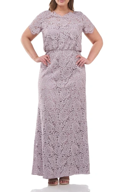 Js Collections Blouson Waist Lace A-line Gown In Taupe