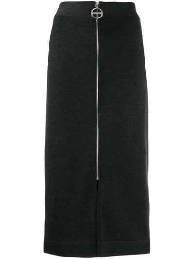 Givenchy Zip Front Melange Wool Jersey Skirt In Gris Foncé