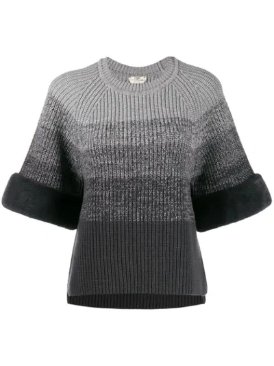 Fendi Degrade Wool & Cashmere Sweater With Genuine Mink Fur Cuffs In Grey
