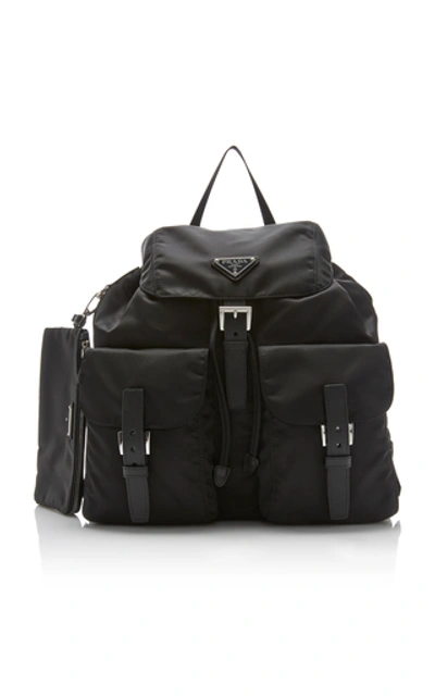 Prada Women's Vela Medium Leather-trimmed Shell Backpack In Black