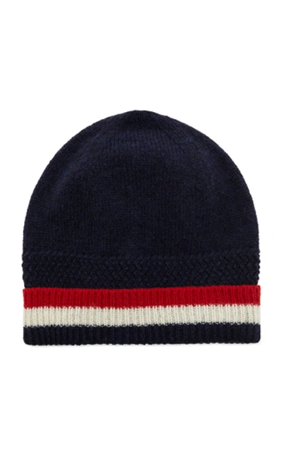 Thom Browne Striped Ribbed Wool Beanie In Navy