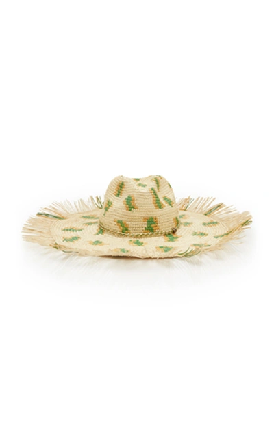 Sensi Studio Exclusive Frayed Leopard-print Straw Panama Hat In Neutral