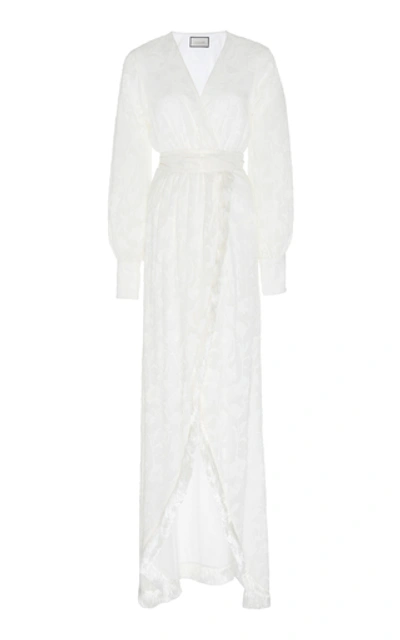 Alexis Antonella Fringed Wrap Gown In White