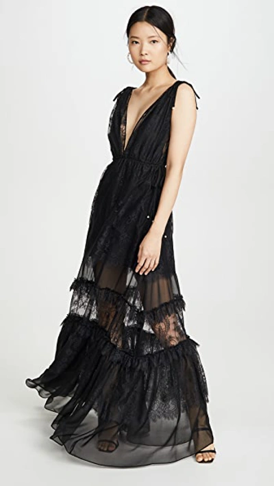 Alexis Umbria Tiered Lace Gown In Black