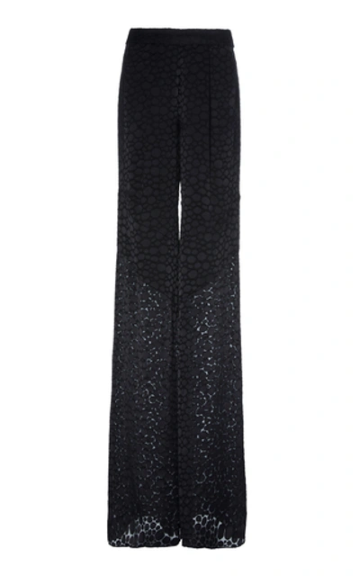 Alexis Galini Embroidered Silk-blend Wide-leg Pants In Black