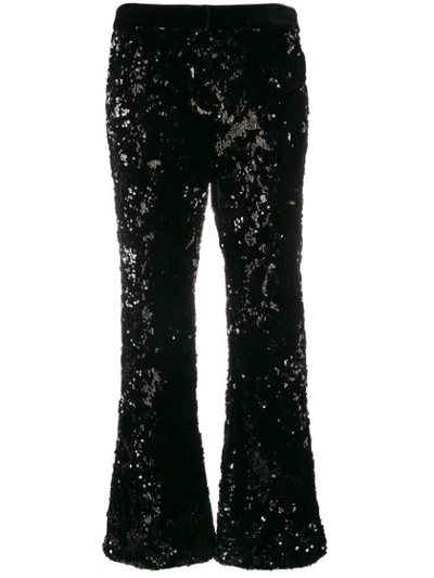 Alexis Silvestro Sequined Embroidered Crepe Flared Pants In Black