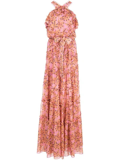 Alexis Genevra Ruffled Printed Georgette Maxi Dress In Pink
