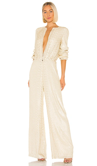 Alexis Ismet Sequined Silk Jumpsuit In Ivory