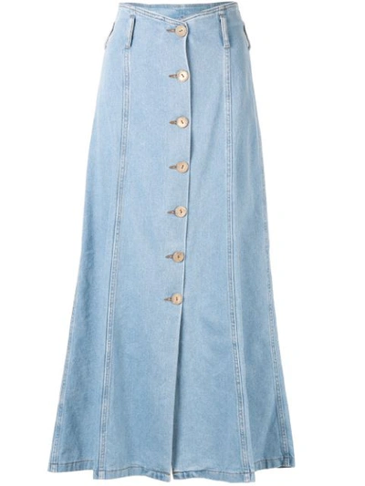 Nanushka Roja A-line Denim Midi-skirt In Blue