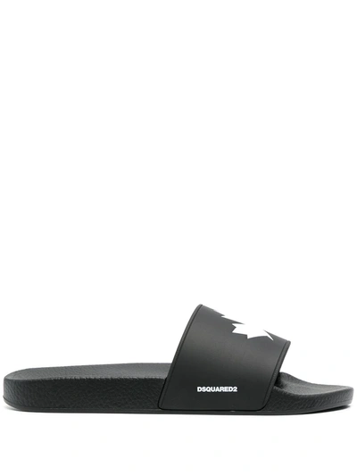 Dsquared2 Maple Leaf Print Slides In Black,white