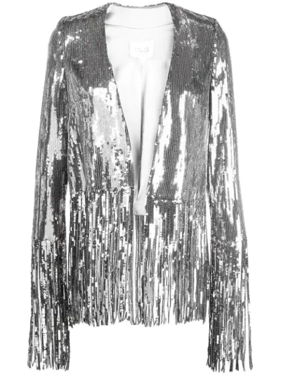 Galvan Stardust Fringed Sequined Tulle Jacket In Grey