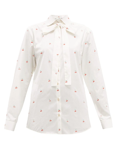 Gucci Long Sleeve Button Front Gg Cherry Shirt In White/ Red