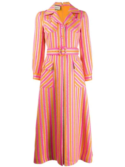 Gucci Metallic-stripe Tailored Wool-blend Dress In Pink