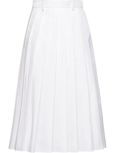 Prada Pleated High-rise Cotton-poplin Midi Skirt In White