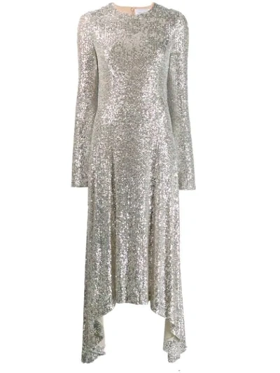 Galvan Modern Love Metallic Sequin Handkerchief A-line Dress In Platinum