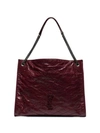 Saint Laurent Niki Large Crinkled Calf Shopper Tote Bag In Red