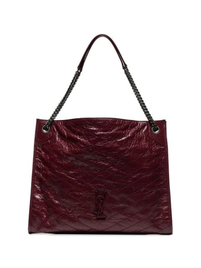 Saint Laurent Niki Large Crinkled Calf Shopper Tote Bag In Red