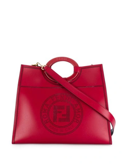 Fendi Runaway Medium Perforated-logo Leather Tote In Red