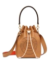 Fendi Mon Tresor Perforated-logo Leather Bucket Bag In Beige