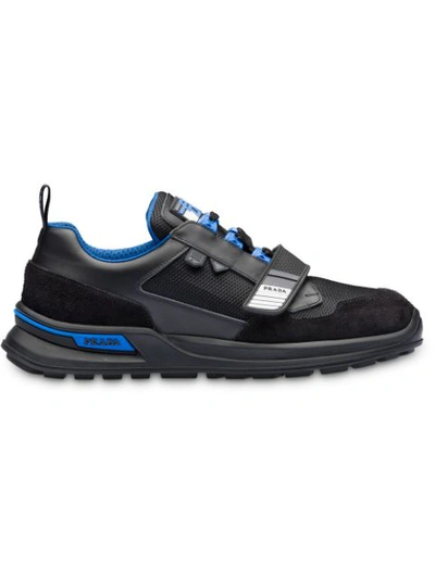 Prada Leather And Technical Fabric Sneakers In Black