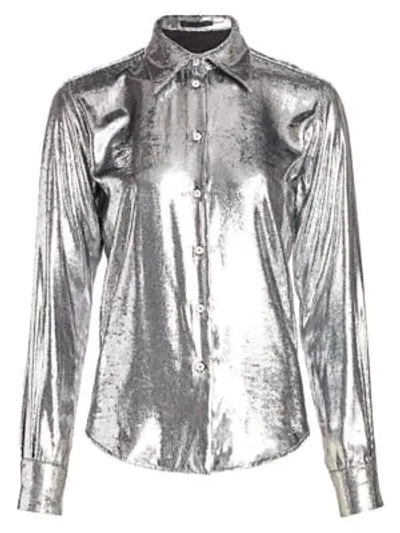 Helmut Lang Metallic Velvet Shirt In Silver
