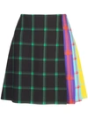 Alice And Olivia Semira Multicolor Side-pleat Plaid Mini A-line Skirt In Plaid Black/emerald Combo