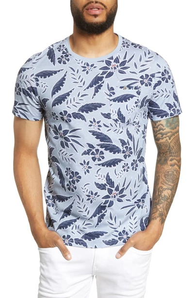 Ted Baker Recuppl Slim Fit Floral T-shirt In Lt-blue