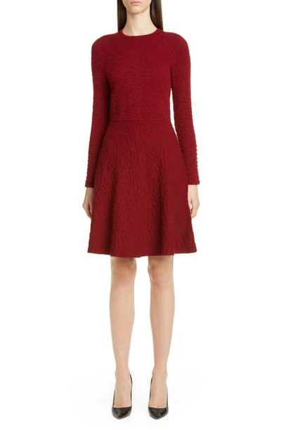 Lela Rose Button Detail Long Sleeve Textured Sweater Dress In Bordeaux