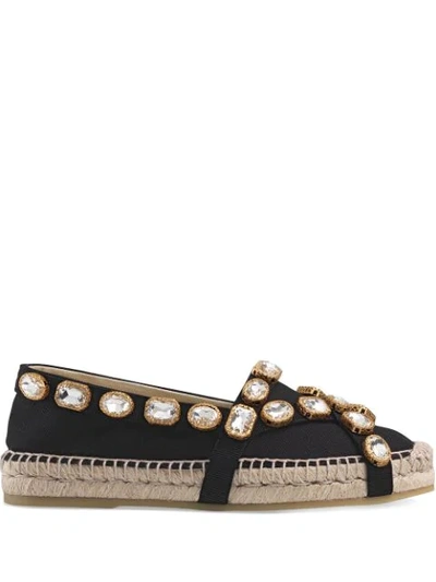 Gucci Pepita Crystal-embellished Espadrilles In Black