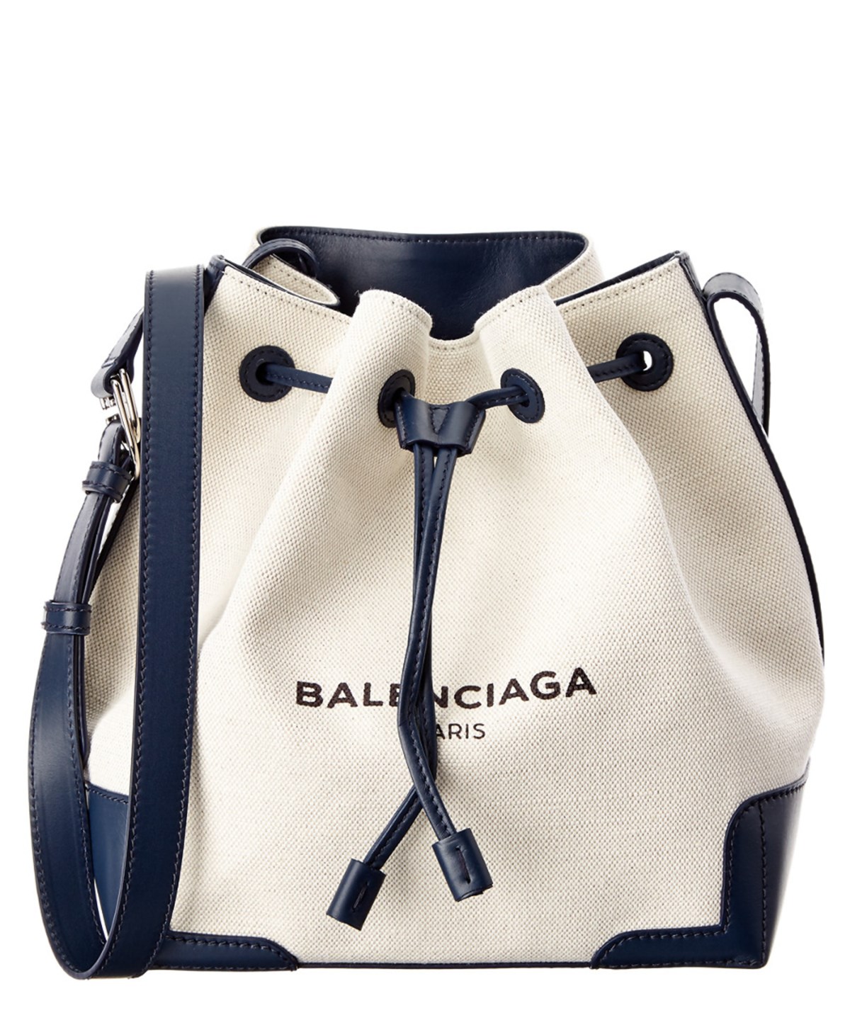 Balenciaga Navy Small Canvas & Leather Bucket Bag' In White/navy | ModeSens
