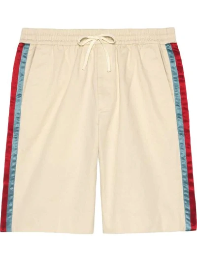 Gucci Cotton Drill Shorts With Acetate Stripe In White