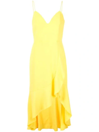 Alice And Olivia Cobi Wrap-effect Crepe Midi Dress In Yellow
