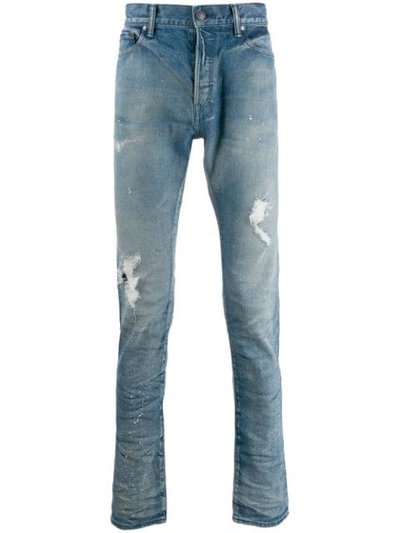 John Elliott Distressed Slim Fit Jeans In Blue