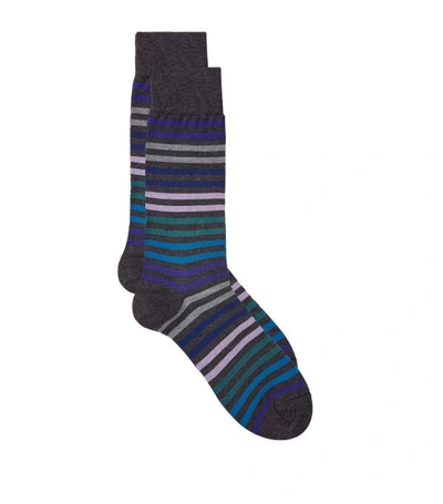 Pantherella Striped Socks In Mid Grey Mix