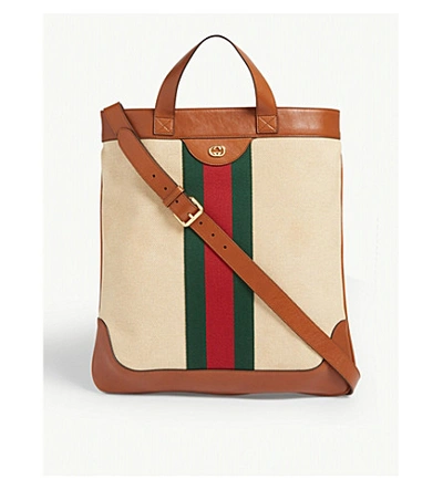 Gucci Vintage Canvas Tote In Beige