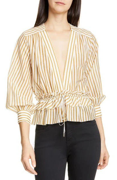 Robert Rodriguez Mariel Striped Cotton Blouse In Gold White