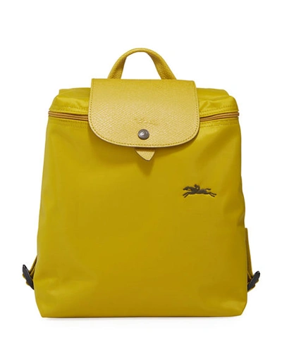 Longchamp Le Pliage Club Nylon Backpack In Acid Yellow/silver
