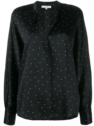 Vince Dot-print Long-sleeve Silk Popover Top In Black
