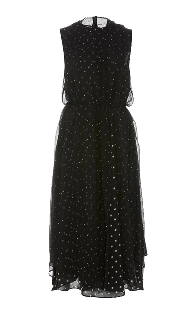 Vince Mixed-media Dot-print Sleeveless Midi Dress In Black