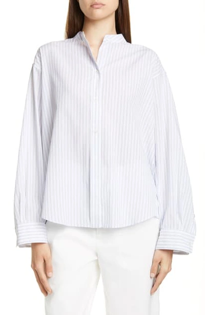 Vince Pleated Button-down Striped Shirt In Optic White