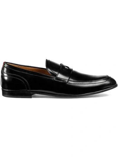Gucci Leather Loafer With Web In Black